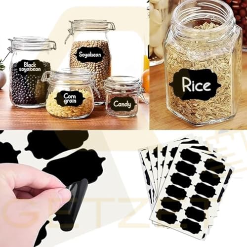Image of 120 pcs Waterproof Chalkboard Labels Stickers, Reusable Craft Kitchen Self-Adhesive for Seasoning Jar Stickers Use for Jar Bottle, Craft Rooms, Office, Home & Kitchen. (1 Pen)
