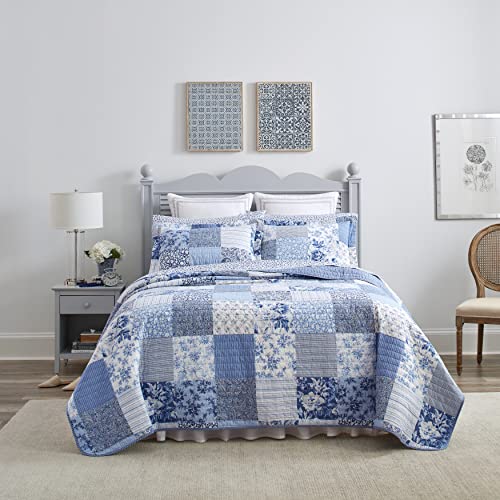Laura Ashley Home - Paisley Patchwork Collection - Quilt Set - 100% Cotton, Reversible, Lightweight & Breathable Bedding, Pre-Washed for Added Softness, King, Blue (USHSA91126128)