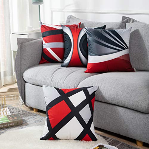 Emvency Set Of 4 Throw Pillow Covers Modern Abstract Red Stripes Gray Black White Acrylic Bold Grey Decorative Pillow Cases Home Decor Square 20X20 Inches Pillowcases #TOP4