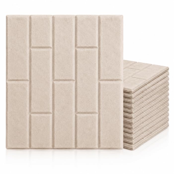 Soundproof Wall Panels Self Adhesive 3D Brick Foam Tiles, Noise Reduction Acoustic Panels for Walls, Decorative Peel and Stick Wall Decor for Home Studio (Pure Beige) (Pack of 12)-image-16
