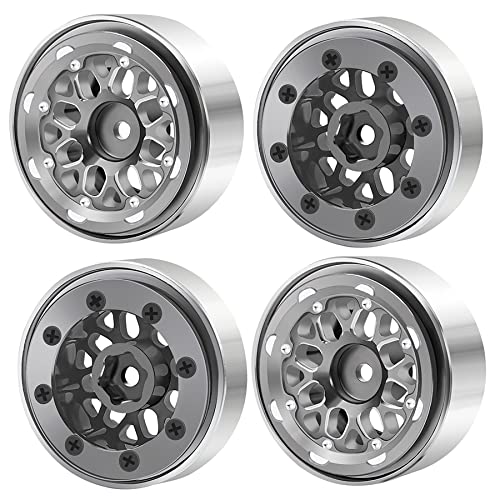 4PCS 1.0 beadlock wheels SCX24 wheels and tires TRX4M Aluminum Wheel Rims and Mud Terrain Tires Kit for 1/18 RC crawler TRX4M 1/24 RC crawler SCX24 upgrades (SCX24 Wheels Rim Titanium)
