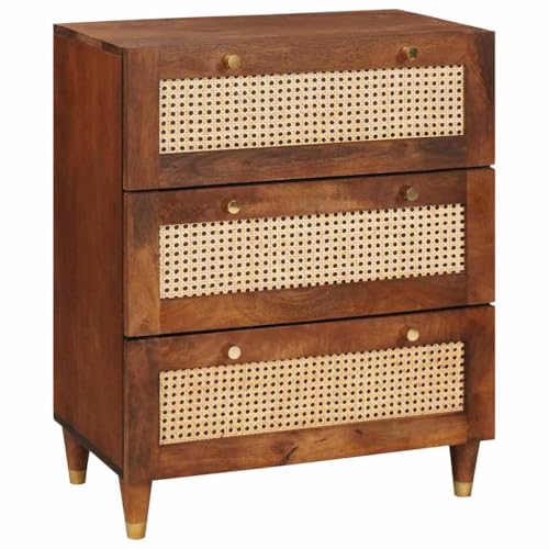 LoogCape Aparador de madera maciza de mango marrón, 60 x 33 x 75 cm, con 3 cajones y 3 compartimentos de almacenamiento, armario de almacenamiento para oficina, dormitorio, pasillo