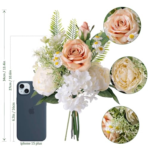 Fake Flowers Artificial Flowers Bouquet Champagne White Silk Flowers Bouquet Faux Flower Wedding Bouquets for Bride, Artificial Flowers for Decor Indoor Table Centerpieces Dresser  image 8