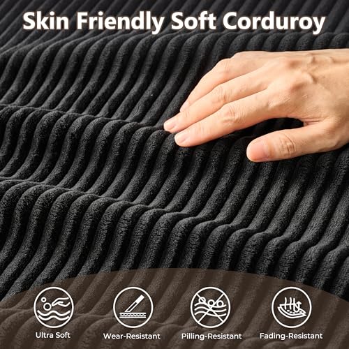 Image of HOOOWOOO Cloud Sectional Couch for Living Room,Modular Sectional Sofa No Assembly,Matching Plush Corduroy Ottoman(Black)