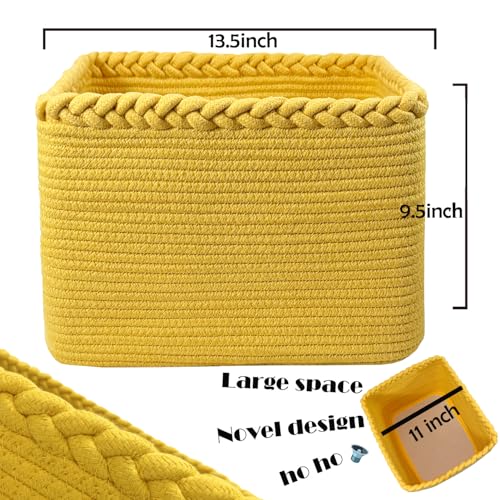 Image of COMFY-HOMI 3PACK Cotton Rope Square Basket with Handles for Shelves| Storage|Baby Basket for GIF|Shoe Basket for Organizing|New13.5 inch x 11 inch x 9.5 inch for Living Room