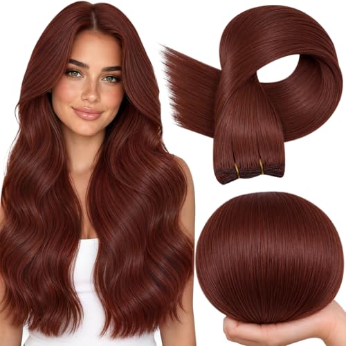 Image of Full Shine Invisible Weft Hair Extensions 105G 16 Inch Cinnamon Copper | Invisible Human Hair Weft Extensions, Sew In Install, Party Styling, Remy Hair, Women Looks, add volume