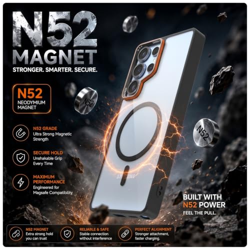 Image of Pikkme Back Cover for Samsung Galaxy S25 Ultra 5G | Shockproof | Mag-Safe Compatible | Hard Transparent Back | Premium Raised Camera Protection | Bumper Case (Black Mag-Safe)