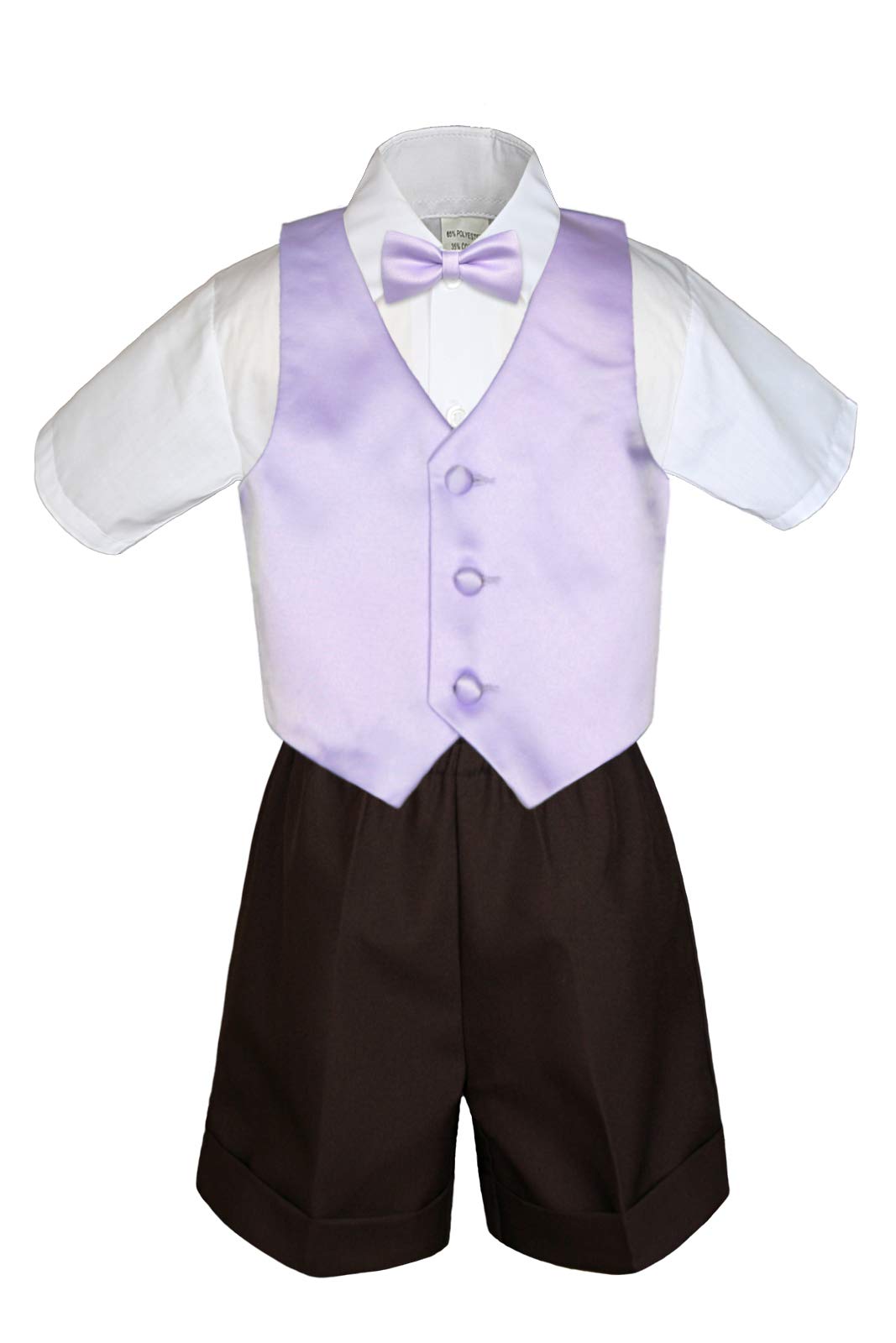MILLTEX 4 Pieces Set Formal Party Wedding Color Satin Vest & Bow tie Shirt Brown Shorts Set New Born Baby Boy Toddler Sm-4T (L (12-18 Months Old), Lilac)