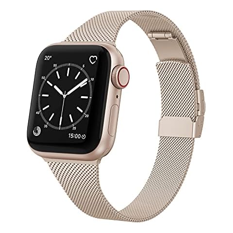 EDIMENS Metal Strap Compatible with Apple Watch 38mm 40mm 41mm Narrow Classic Stainless Steel Replacement Band for iWatch Series 8 7 6 5 4 3 2 1 SE Sport Edition Men Women, Champagne Cover