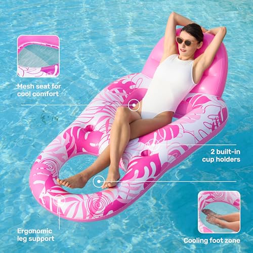 SLOOSH Inflatable Pool Floats Lounger Adult, Pool Float Lounge Raft Floaties Water Floating Recliner Chair with Cup Holders Foot Rest Swimming Floaty - Image 5