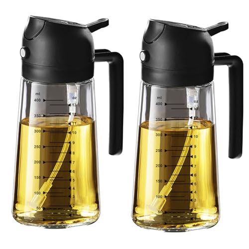 Image of TrendPlain 16oz/470ml Glass Olive Oil Sprayer for Cooking – 2 in 1 Olive Oil Dispenser Bottle for Kitchen Gadgets and Air Fryer Accessories, Salad, BBQ - 2 Black