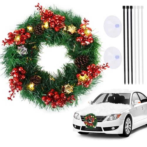 Christmas Car Wreath Lighted Artificial Plastic Pi