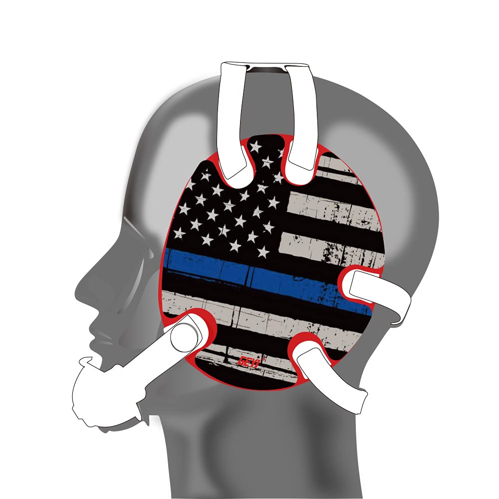 Geyi Wrestling Headgear with Thin Blue Line American Flag Decals (Teal)
