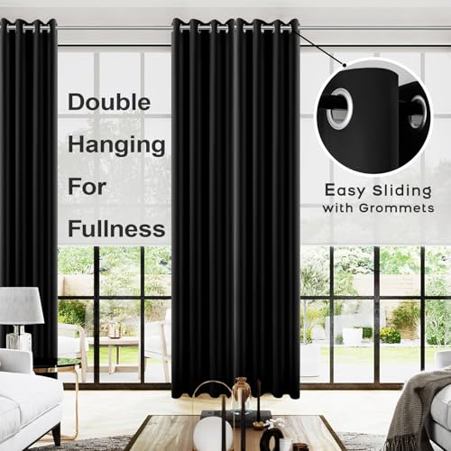 Image of Black Blackout Curtains 52x108 Inches Long