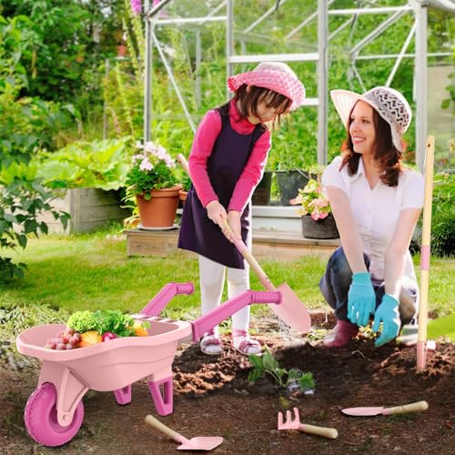 Qtioucp Kids Gardening Set with Wheelbarrow, Real Metal Garden Tools for Kids Ages 3-8, 4 Long Handle Tools, 3 Hand Tool, Gloves, 5 Stickers, Handbook, Outdoor Backyard Toys for Toddler Gift by Qtioucp - Image 4