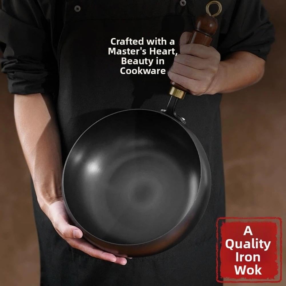 Poêle Wok Chinoise 24cm Fer Massif Revêtement Poêle Wok Chinoise(A)