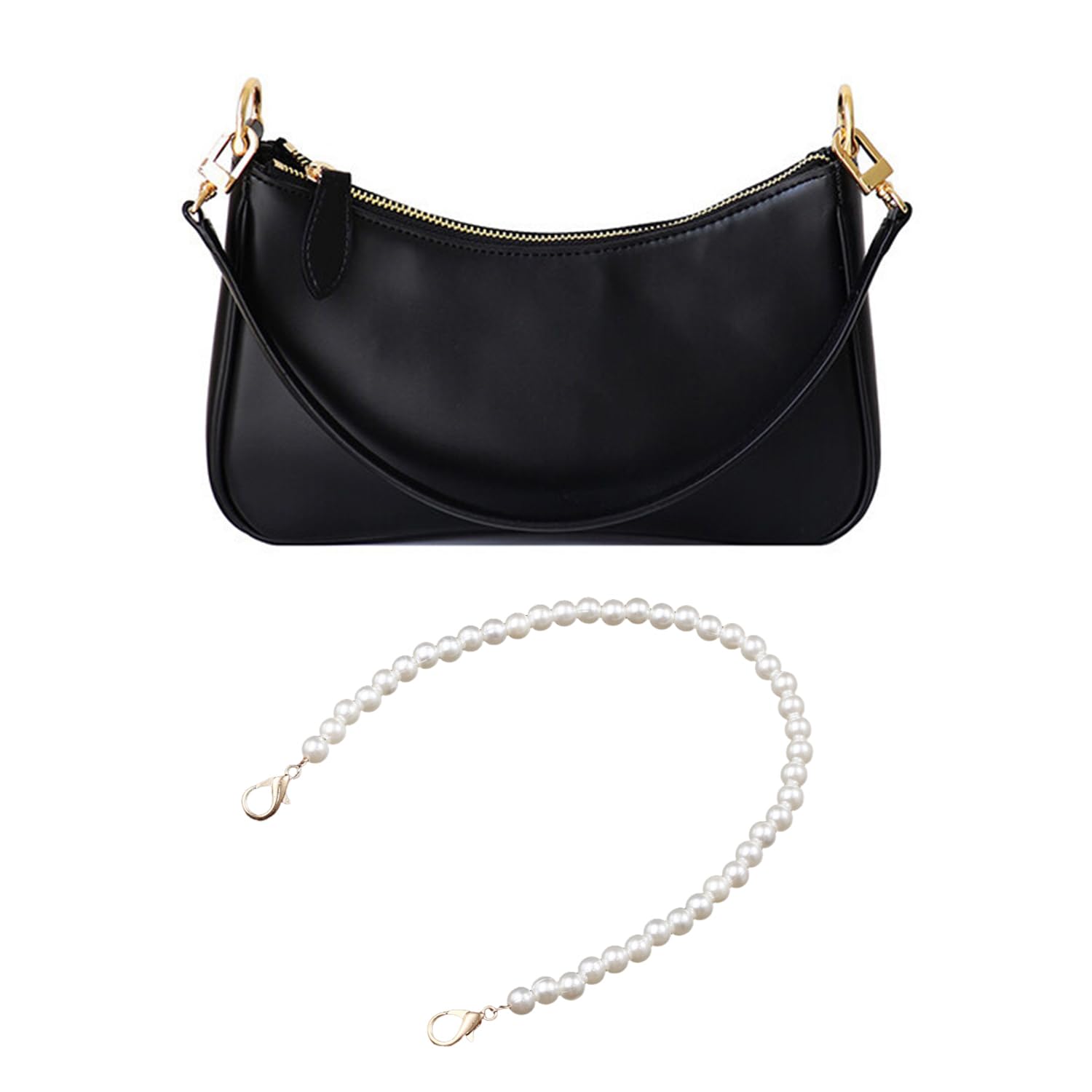 Gdfhbd Unisex Black 1 Handbag And 1 Pearl Chain, Ele Style Design, Bag Transformation Accessories, Suitable For Dinner Occasions To Dress Up.