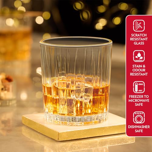 Image of Borosil 300ml 6pc Charm Whiskey Glass Set | Made in India Borosilicate Glass Premium Bar Tumbler for Drinking Bourbon, Scotch, Cognac, Cocktails, Juice etc. | Heavy Base, Transparent