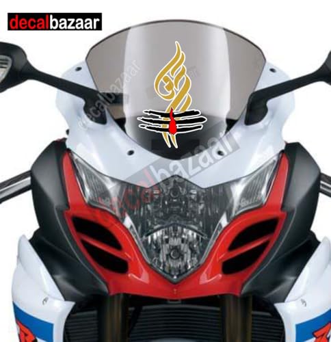 Image of Shiv Om Tripund Wall Glass Bike Self Adhesive Paper Sticker, 5.5 x 3.5 Inches Golden 2 Pcs (CD 11.5)