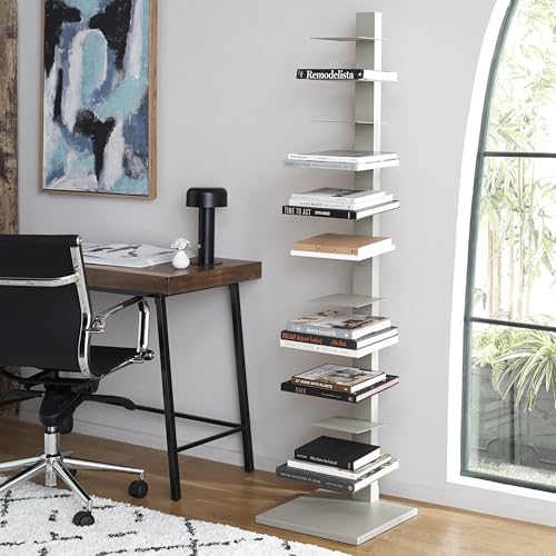 SEI Furniture Stewartby Spine Tower Bookcase - Modern - Metal - 11 Shelves - Grey - Adjustable - Space-Saving - Ideal for Home Office Living Room Dining Room Bedroom
