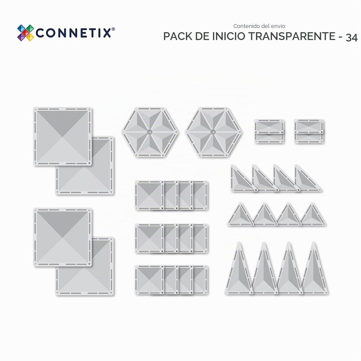 CONNETIX Azulejos Magnéticos Transparente Paquete Inicial, 34 Piezas