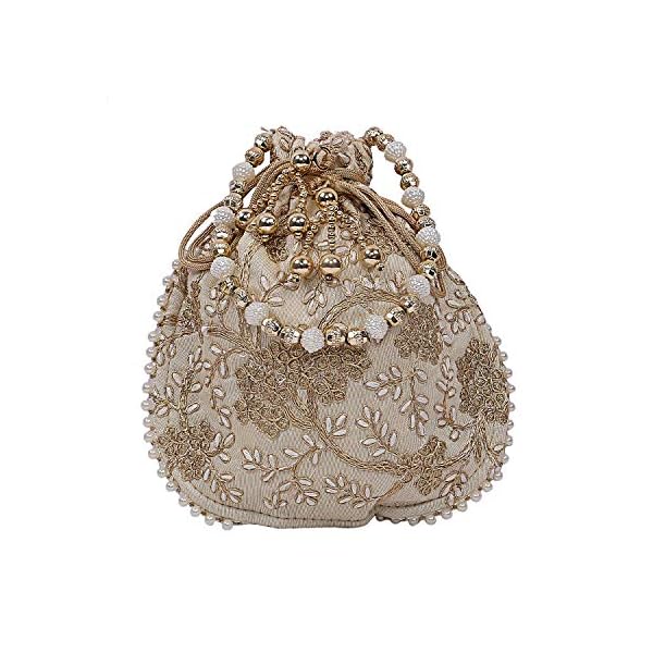 Kuber Industries Silk Embroidered 2 Pieces Women Potli Bag (Cream & Grey) -CTKTC08822 - Image 5