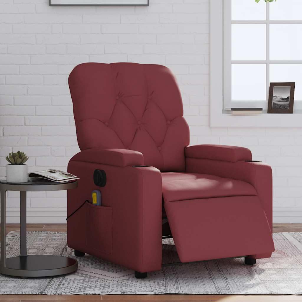 Poltrona massaggiante elettrica vinaccia ecopelle a 6 punti, funzione relax inclinazione 135 gradi, comoda poltrona TV per soggiorno, camera da letto, ufficio, portata 110 kg