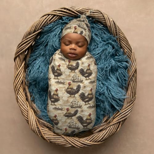 Image of Chickens in Pirate Attire Newborn Swaddle Blankets Hat Sets Soft Baby Receiving Blanket Swaddle Sack for Baby Shower Infant Boy Girl Gift