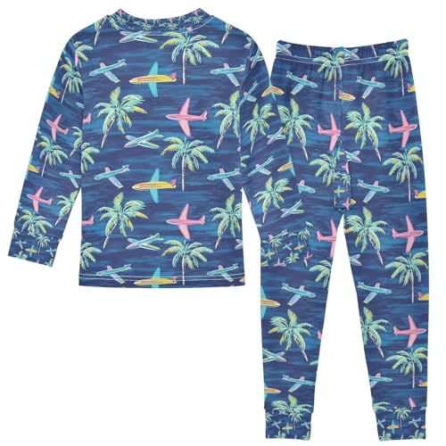 senya Airplane Palm Trees A Pajamas Set Long Sleeve Soft Cotton Sleepwear 2 Piece2