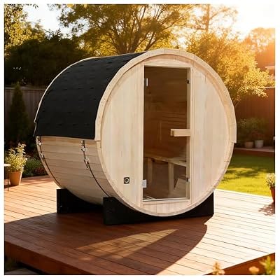 amocane Outdoor Barrel Steam Sauna 2 Person, Canadian Spruce Wooden Saunas Room for Home, Traditional Backyard Spa with 4.5KW Toule Heater, Rocks, Bucket, Waterproof System (70.87”x 47.24”x 70.87”)