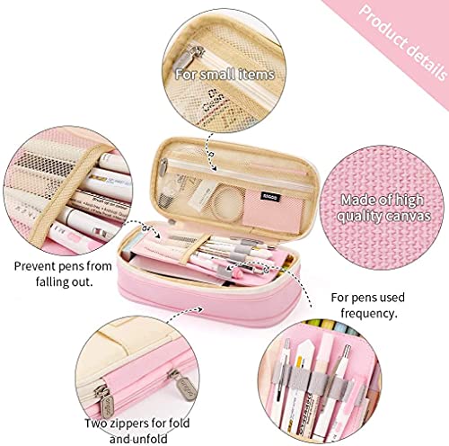 Image of Large Capacity Pencil Case Pouch, Cute Aesthetic Big Capacity Zipper Cases Pen Portable Office Stationery Makeup Bag, Desk Organizer for College Adults Women Men (CR-Pink)