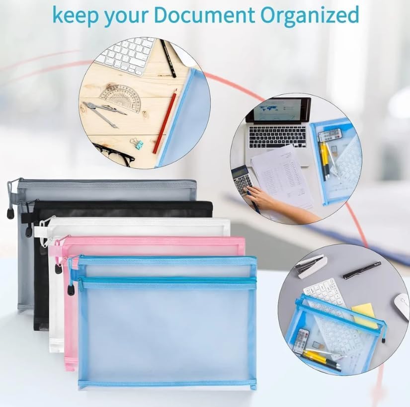 Image of Shuttle Art A4 Waterproof Mesh Zipper Document Pouch Clear PVC File Organizer with Handle Transparent Zip Folder Bag for School Office Travel Pastel Document Holder Stationery Storage Envelope Case