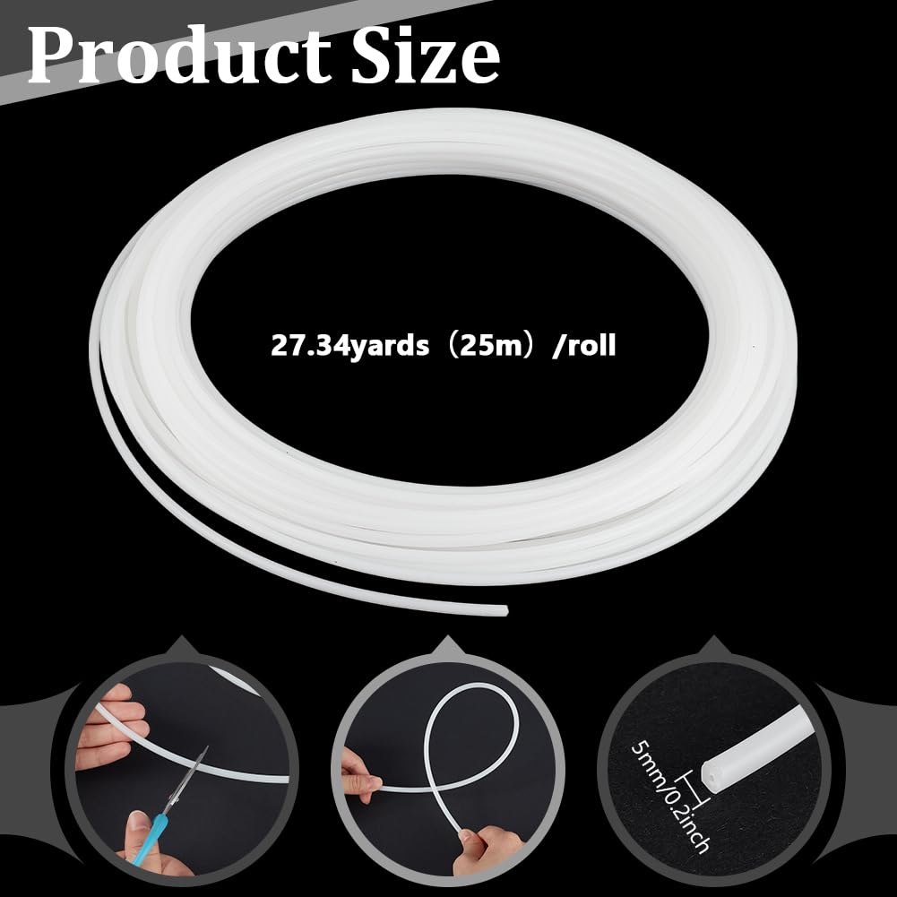 BENECREAT Striscia di Plastica per Modellazione PE Da 25 m, Cordino di Plastica Bianco Da 5mm per Uncinetto, Maglieria, Tessitura O Rifinitura Negli Indumenti, Cuscini
