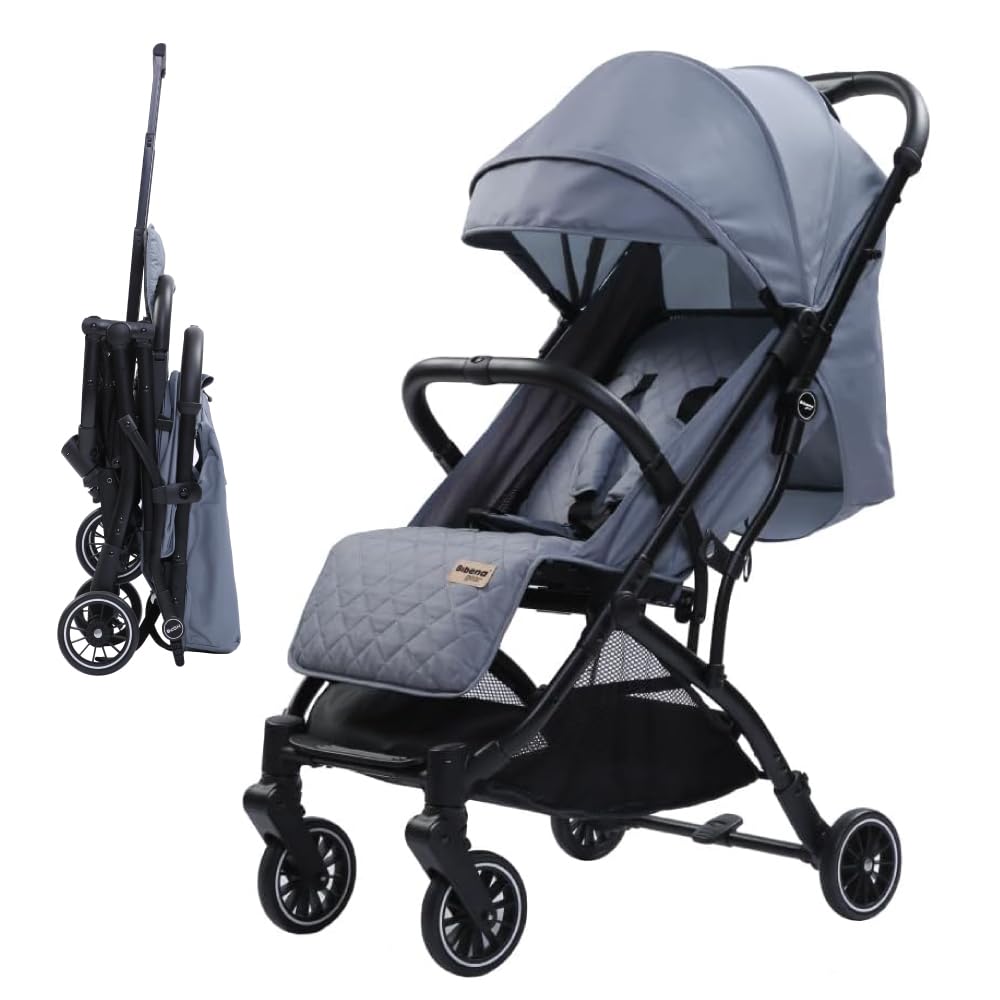 Bibena Gear - Lightweight Travel Baby Stroller for Airplane - Multi-Position Reclining Seat Cabin Trolley for Toddler of 0-3 years & (up-to 15kg) | Compact Fold | Storage Basket - Grey