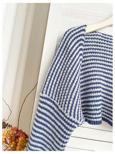 MakeMeChic Women's Striped Open Front Sweater Shrug Cardigan Long Sleeve Crop Outerwear Knitwear4