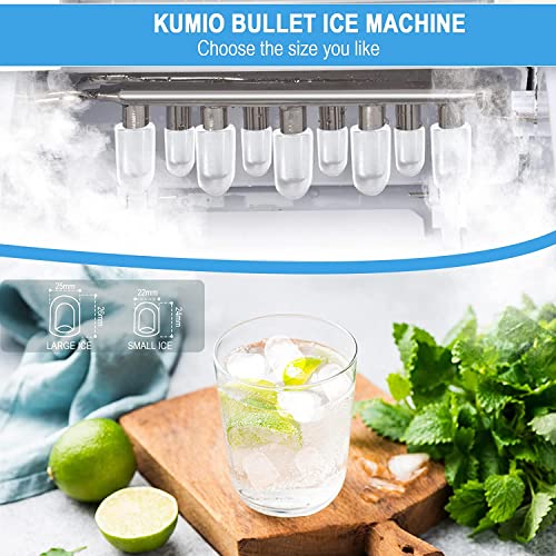 Kumio Ice Makers Countertop, Self-Cleaning Ice Maker With Lcd Display, 9 Bullet Ice Ready In 6-7 Mins, 26.5Lbs/24Hrs, 2 Sizes Of Bullet Ice For Home Kitchen Office Bar Party #TOP2