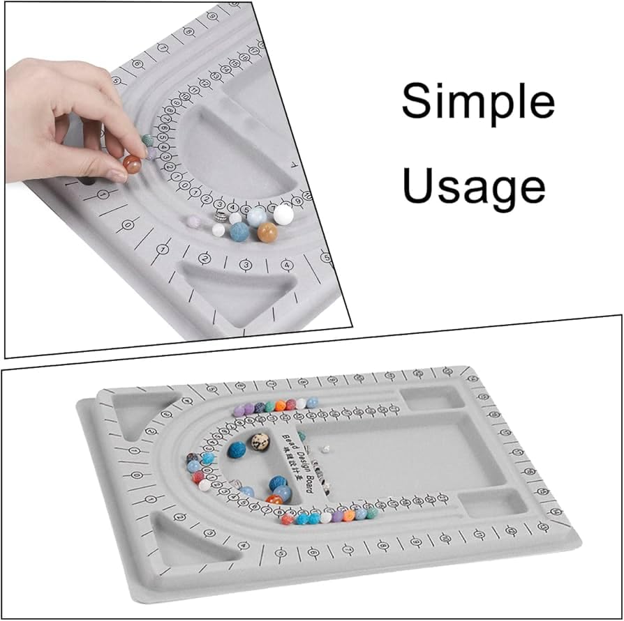 Image of Beadsnfashion Beading Board for Jewellery Design 9x13 Inch Grey Bead Organiser Tray with Measuring Scale for Necklace Bracelet Layout, DIY Craft Beadwork Tool