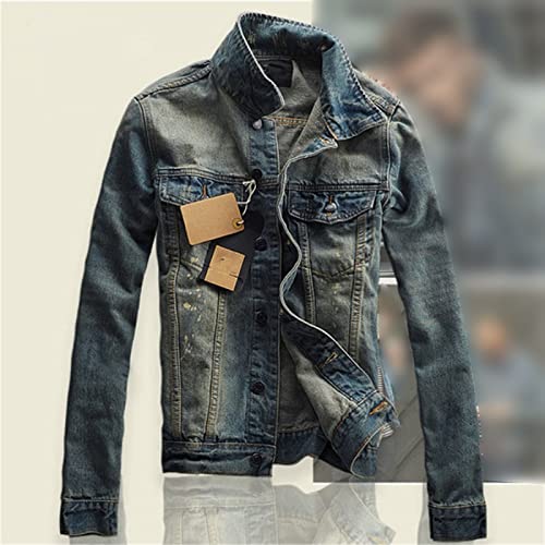 Kelsiop Spring And Autumn Retro Elderly Men's Denim Coat Youth Slim Coat Stretch Jacket4