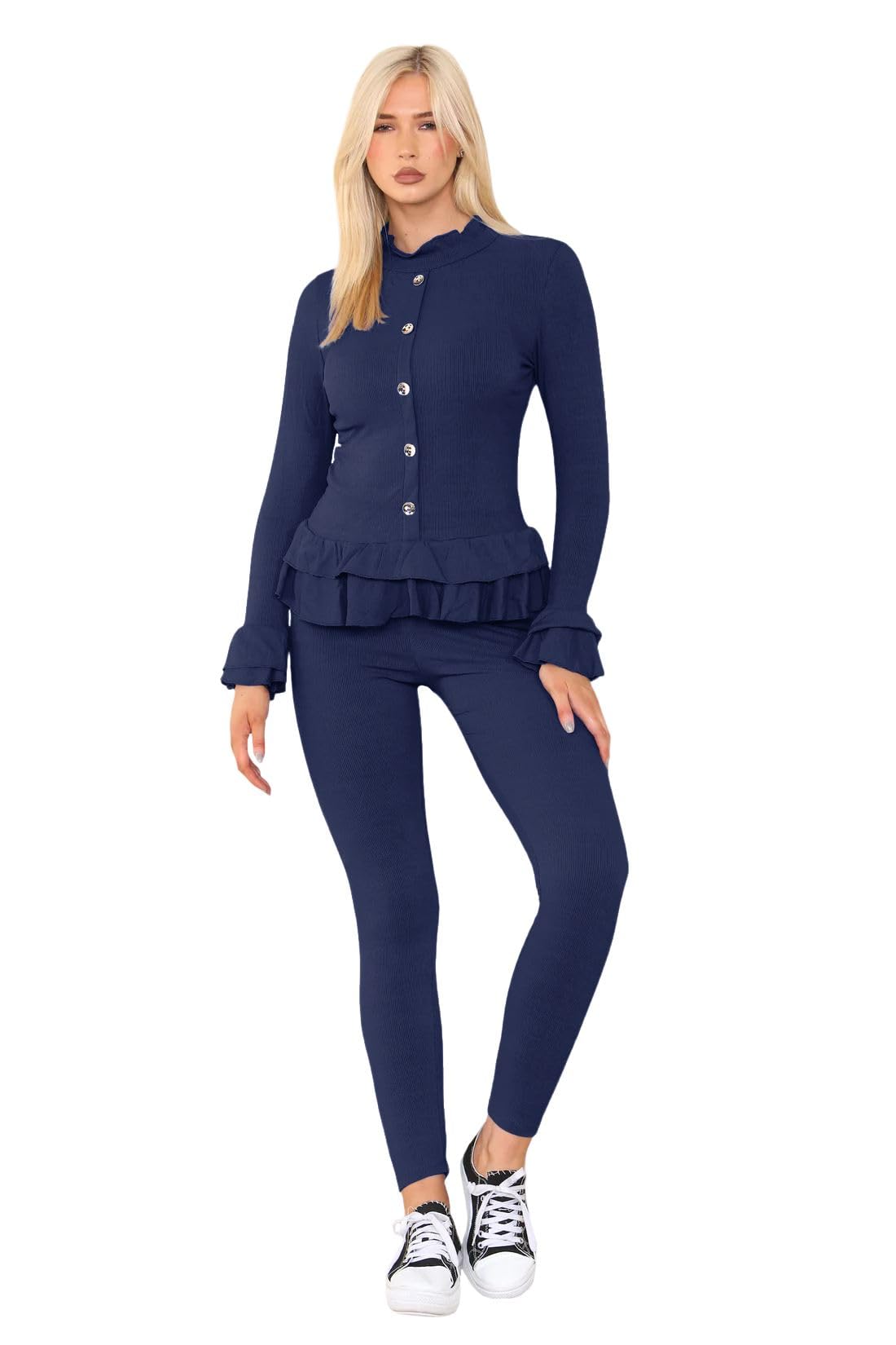 Ensemble peplum frill co ords avec boutons dorés et mailles côtelées - 8
