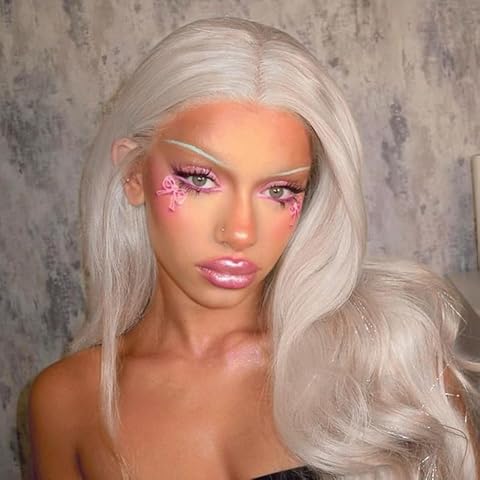 EALGA Long Platinum Blonde Lace Front Wig with Pink Hair Tinsel- Sleek and Straight Style, Synthetic Hair 613 Wigs for Women, EALGA-866 Cover