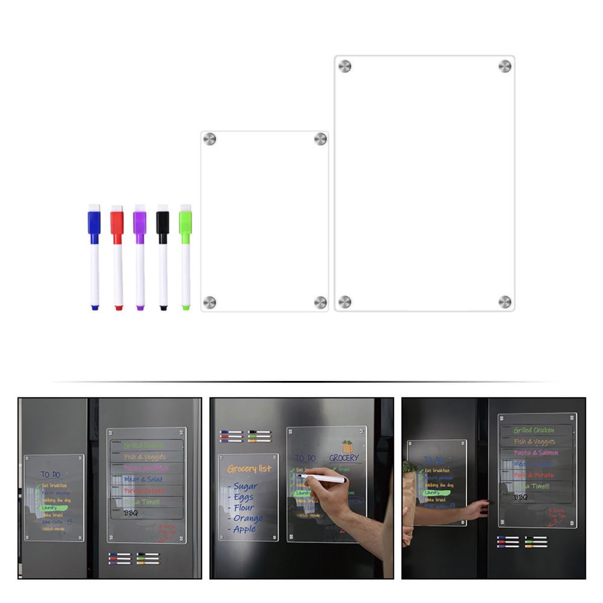 Transparente Acryl Wochenplaner Whiteboard Tafel zum Beschriften | Magnetisch, Wiederverwendbar, Tragbar, für Kühlschrank und Küche, 1 Satz mit Löschbarer Oberfläche