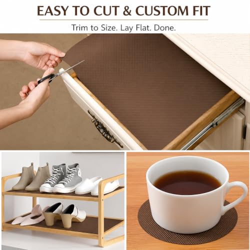 Image of DALUCI Anti Skid Fridge Mats Roll 5 Meters (45 cm x 500 cm) | Drawer Mat for Kitchen Drawers, Shelves & Wardrobe | Food Grade EVA Anti Slip Shelf Liner, Washable, Diamond Pattern, Brown