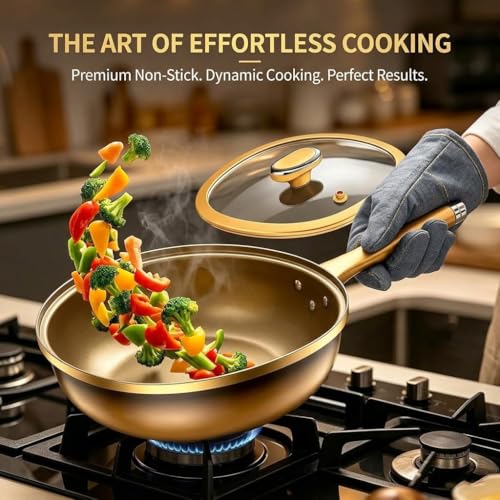Wok antiadherente de aleación de titanio de 12 pulgadas con tapa y cesta de vapor miniatura 3