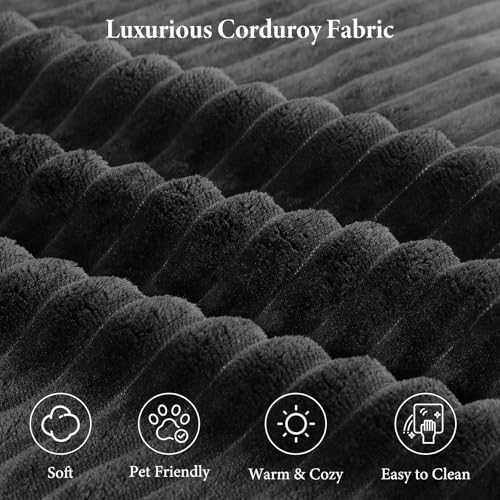 Image of Vesgantti 143 inch L Shaped Modular Sectional Couch, Comfy Corduroy Upholstered Cloud Couches for Living Room, Modern 3 Seater Sofa with Movable Ottoman & Throw Pillows, Charcoal Grey