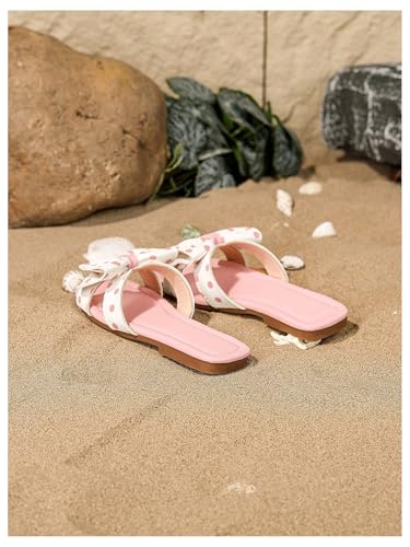 Verdusa Girl's Polka Dots Bow Flat Sandal Square Open Toe Slide Sandals3