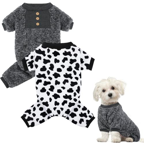 Pedgot 2 Pack Soft Dog Pajamas Fuzzy Doggie Coat Plush Winter Outfits Pet Jumpsuits Outfits Puppy Onesies Warm Winter Coats for Small Dogs, Medium