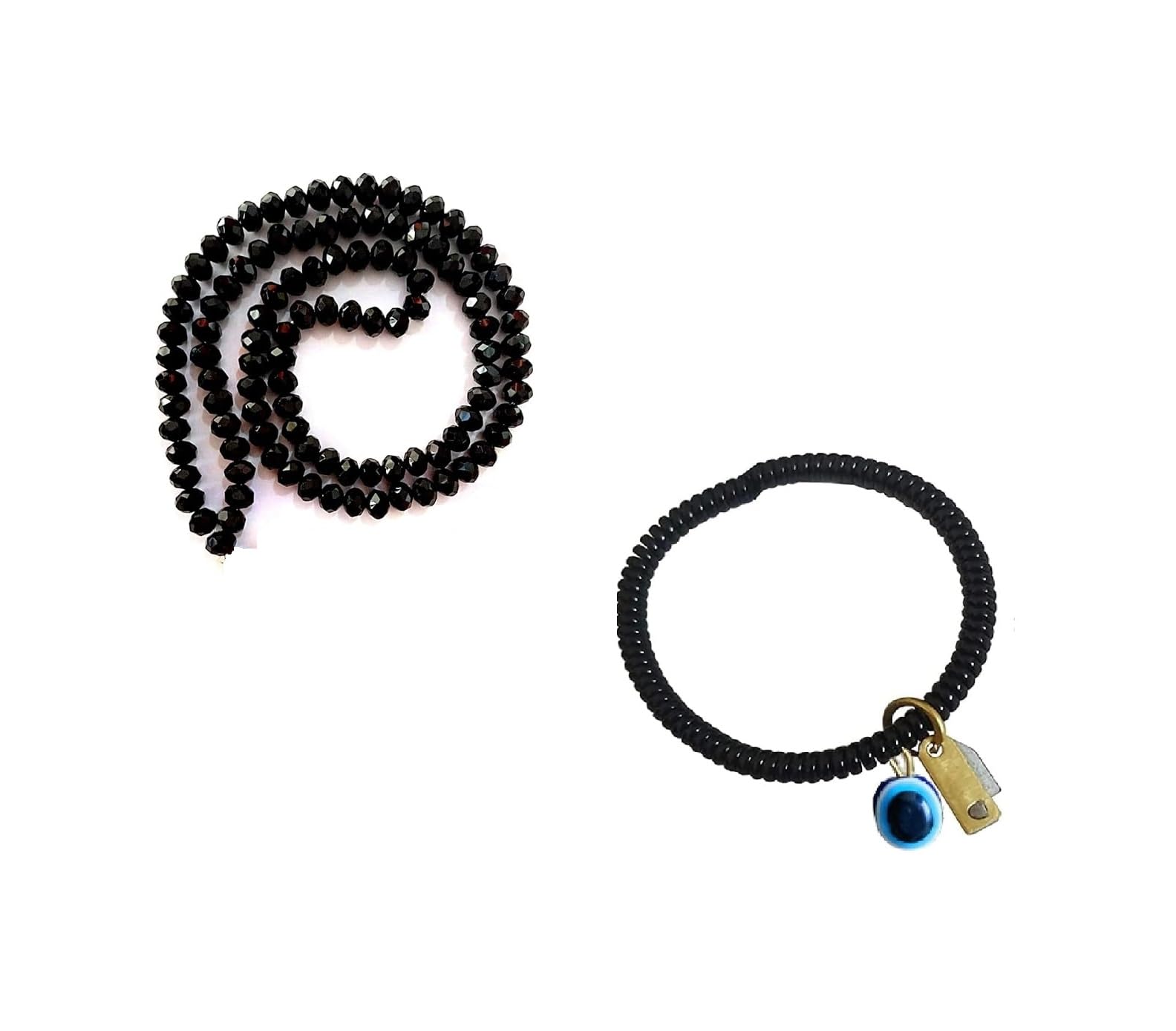 fashion accessories Mala Necklace Crystal Black Single Chin Artificial Handmade Emerald and Pearl Women & Girls Neck Chan (SIZE-18 INCH) with Elastic Evil eye bracelet. (B099X735RX) Amazon Price History, Amazon Price Tracker