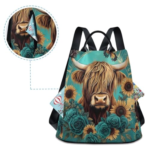Image of ALAZA Highland Cow Butterfly Rose Trips Hiking Camping Rucksack Pack for Women