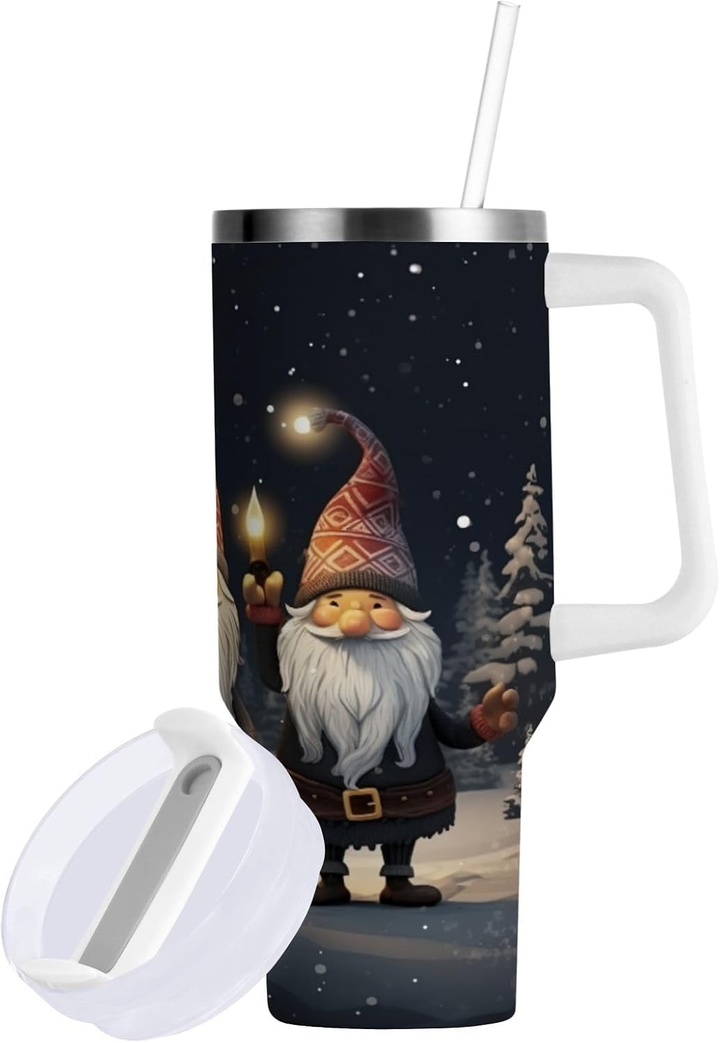 30oz Tumbler with Handle and Straw Lid, Christmas Gnomes Insulated Coffee Mug Stainless Steel Water Bottle Leakproof Vacuum Travel Coffee Cup
