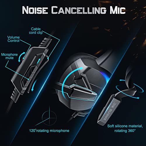 BXCUX Gaming Headset for PS4 PS5 Xbox One PC Switch PS4 Headset with Noise Cancelling Mic, 3D Surround Sound Over Ear Gaming Headphones with RGB Light 3.5mm Jack